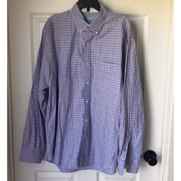 J. McLaughlin Other - J McLaughlin Men's Dress Office Shirt Blue Plaid Button Down 100% Cotton Med BxQ